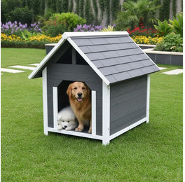 Melko XXL Hundehütte aus Holz im Blockhaus-Stil für mittlere Hunde Grau/Weiß 75x115x95 cm – Bild 1 von 13