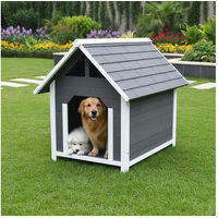 Produktbild von Melko XXL Hundehütte aus Holz im Blockhaus-Stil für mittlere Hunde Grau/Weiß 75x115x95 cm