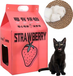 Meow&Mrrrau Katzenkratzbett aus Karton Milk Carton Strawberry Juice in Rosa – Bild 1 von 4