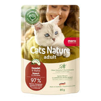 Produktbild von Mera Cats Nature Adult Katzenfutter Nass Huhn und Insekten Stückchen in Sauce 12x85g