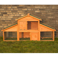 Produktbild von Merschbrock Trade GmbH Hasenstall XXL Doppelstock aus Holz mit Auslauf für Kaninchen Meerschweinchen und Kleintiere in Braun und Grün
