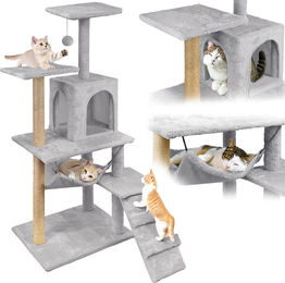 Mersjo Kratzbaum Comfort Line für Katzen mit 6 Ebenen, Höhle und Hängematte, 125 cm, Grau – Bild 1 von 4