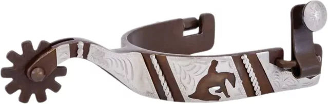 Produktbild von Metalab FG Reining Sporen für Damen aus Metall mit graviertem Reiter-Motiv in Silber und Braun