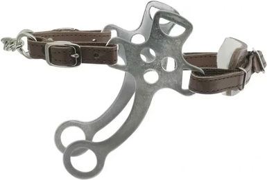 Produktbild von Metalab Hackamore aus Chromstahl und Leder für Ponys in Silber und Braun