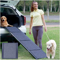 Produktbild von Meulbaty Hunderampe aus Aluminium in Schwarz, faltbare Anti-Rutsch Hunderampe für große und mittelgroße Hunde bis 114kg