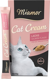 Miamor Cat Cream Snack Lachs für Katzen mit Omega 3 zur Unterstützung von Haut und Fell 90 g - 6 x 15 g – Bild 1 von 8
