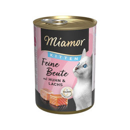 Produktbild von Miamor Feine Beute Kitten Nassfutter Huhn und Lachs getreidefrei mit hohem Fleischanteil 12x 400g