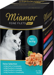 Miamor Feine Filets Mini Katzennassfutter Stückchen in Gelee Huhn Thunfisch Lachs 8 x 50 g - 8 x 50 g – Bild 1 von 10