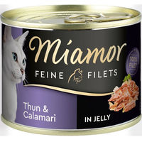 Produktbild von Miamor Katzen-Nassfutter Feine Filets mit Thunfisch und Calamari in Jelly für erwachsene Katzen 12x185g
