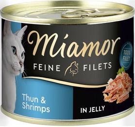 Produktbild von Miamor Katzen Nassfutter Feine Filets mit Thunfisch und Shrimps in Gelee für adulte Katzen 12x185g
