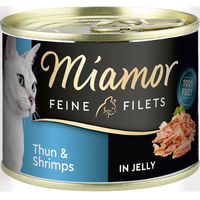 Produktbild von Miamor Katzen Nassfutter Feine Filets mit Thunfisch und Shrimps in Gelee für adulte Katzen 12x185g