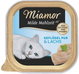Miamor Milde Mahlzeit Geflügel und Lachs Stückchen in Sauce für ausgewachsene Wohnungskatzen 16 x 100g - 16 x 100 g – Bild 1 von 3