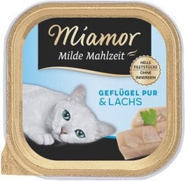 Produktbild von Miamor Milde Mahlzeit Schonkost Geflügel und Lachs mit Stückchen für erwachsene Katzen 64x100 g