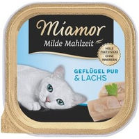 Produktbild von Miamor Milde Mahlzeit Schonkost Geflügel und Lachs mit Stückchen für erwachsene Katzen 64x100 g