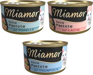 Produktbild von Miamor Pastete Mixpaket Fisch 24 x 85 g mit Lachs, Thunfisch und Forelle für Katzen - 24 x 85 g
