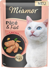 Miamor Pâté & Filet Katzen Nassfutter mit Lachs und Huhn Adult 10 x 85 g Beutel getreidefrei - 10 x 85 g – Bild 1 von 4