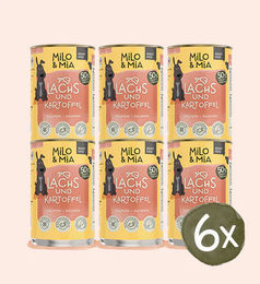 Milo & Mia Schonkost Hund Nassfutter Lachs & Kartoffel Stückchen in Sauce 6x400g - 6 x 400 g – Bild 1 von 4
