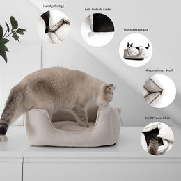 Minty & Marla Katzenbett Linen Körbchen aus Polyester in Beige-Grau – Bild 1 von 9