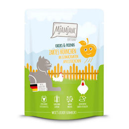 Produktbild von MjAMjAM Cat Chicks & Friends Hühnchen mit Apfelstückchen in Sauce, Katzen Nassfutter Adult, 6 x 300 g - 6 x 300 g