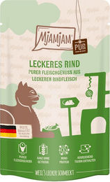 MjAMjAM Cat Quetschie Mousse Rind pur Monoprotein mit hohem Fleischanteil 12 x 125 g - 12 x 125 g – Bild 1 von 4