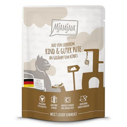 MjAMjAM Cat Quetschie Nassfutter für erwachsene Katzen Rind und Pute getreidefrei mit hohem Fleischanteil 6 x 300 g - 6 x 300 g – Bild 1 von 9