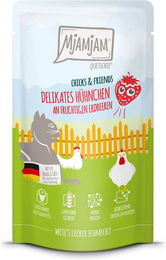 Produktbild von MjAMjAM Chicks und Friends Quetschie Hühnchen mit Erdbeeren getreidefrei mit hohem Fleischanteil 12x125g