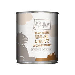 Produktbild von MjAMjAM DUO Hundefutter Rind und Pute mit Kürbis Stückchen in Sauce 24x800g ohne Zucker