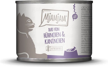 Produktbild von MjAMjAM DUO Katzenfutter Huhn und Kaninchen mit Kürbis getreidefrei ohne Zucker 6x200g