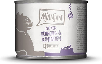 Produktbild von MjAMjAM DUO Katzenfutter Huhn und Kaninchen mit Kürbis getreidefrei und ohne Zucker 6x200g - 6 x 200 g