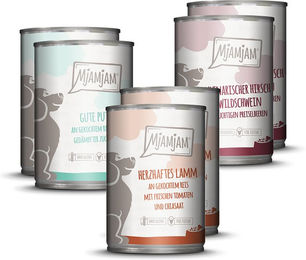 Produktbild von MjAMjAM Hundefutter Adult Mixpaket II mit Pute, Lamm und Wildschwein in Sauce, getreidefrei und monoprotein, 6 x 400 g - 6 x 400 g
