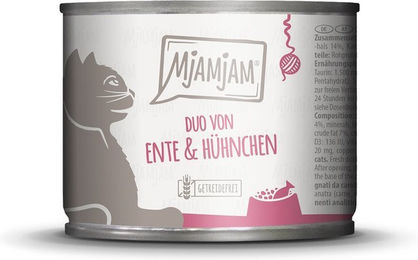 Produktbild von MjAMjAM Hundefutter Duo Ente und Huhn mit Möhrchen Stückchen in Sauce getreidefrei ohne Zucker 24x200g