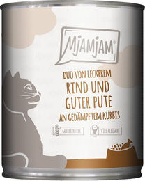 Produktbild von MjAMjAM Hundefutter Duo Rind und Pute an Kürbis ohne Zucker 24x800g - 24 x 800 g