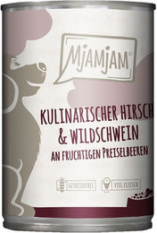 Produktbild von MjAMjAM Hundefutter Hirsch und Wildschwein mit Preiselbeeren 6x400g