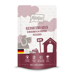 Produktbild von MjAMjAM Hundefutter Hirsch und Wildschwein mit Preiselbeeren Adult Quetschie 12 x 125 g - 12 x 125 g