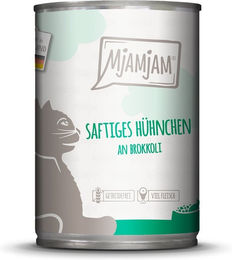 Produktbild von MjAMjAM Hundefutter Hühnchen an Brokkoli Stückchen in Sauce getreidefrei und ohne Zucker 6x400g