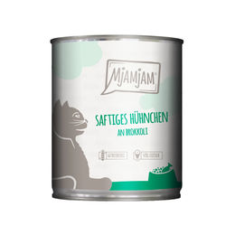 Produktbild von MjAMjAM Hundefutter Hühnchen an Brokkoli Stückchen in Sauce ohne Zucker 24x800g