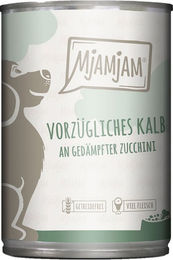 Produktbild von MjAMjAM Hundefutter Kalb mit gedämpfter Zucchini Stückchen in Sauce 6x400g