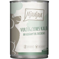 Produktbild von MjAMjAM Hundefutter Kalb mit gedämpfter Zucchini Stückchen in Sauce 6x400g