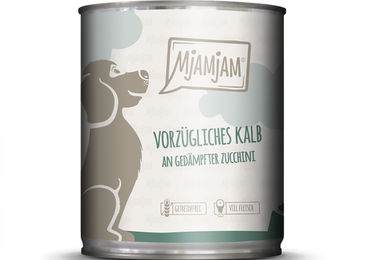 MjAMjAM Hundefutter Kalb mit Zucchini Stückchen in Sauce für Adult 6 x 800 g Dose mit hohem Fleischanteil - 6 x 800 g – Bild 1 von 4
