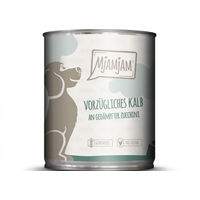 Produktbild von MjAMjAM Hundefutter Kalb mit Zucchini Stückchen in Sauce für Adult 6 x 800 g Dose mit hohem Fleischanteil - 6 x 800 g