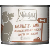 Produktbild von MjAMjAM Hundefutter Lamm mit gekochtem Reis und frischen Tomaten Stückchen in Sauce 6x200g