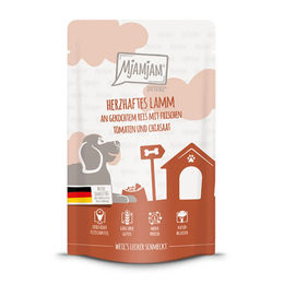 Produktbild von MjAMjAM Hundefutter Lamm mit Reis, Tomaten und Chiasaat Stückchen in Sauce Adult 12 x 125 g mit hohem Fleischanteil - 12 x 125 g