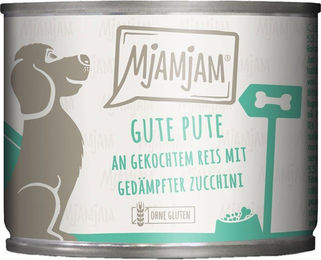 Produktbild von MjAMjAM Hundefutter Pute mit gekochtem Reis und gedämpfter Zucchini 6x200g
