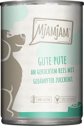 Produktbild von MjAMjAM Hundefutter Pute mit gekochtem Reis und gedämpfter Zucchini 6x400g