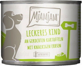 Produktbild von MjAMjAM Hundefutter Rind mit Kartoffeln und Erbsen Stückchen in Sauce 6x200g