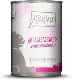 Produktbild von MjAMjAM Hundefutter Schwein mit Möhrchen Stückchen in Sauce getreidefrei und ohne Zucker 6x400g