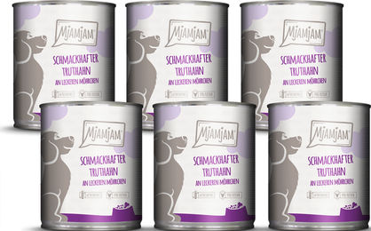 Produktbild von MjAMjAM Hundefutter Truthahn und Karotte mit hohem Fleischanteil 6 x 800g