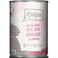 Produktbild von MjAMjAM Katzen Nassfutter Duo Ente und Hühnchen mit Möhrchen Stückchen in Sauce Getreidefrei 6 x 400 g - 24 x 400 g