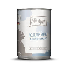 Produktbild von MjAMjAM Katzen Nassfutter Huhn an gedämpftem Kürbis Stückchen in Sauce Getreidefrei Adult 6x400g