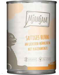Produktbild von MjAMjAM Katzen Nassfutter Huhn mit Kaninchen und Möhren Stückchen in Sauce 6x400g